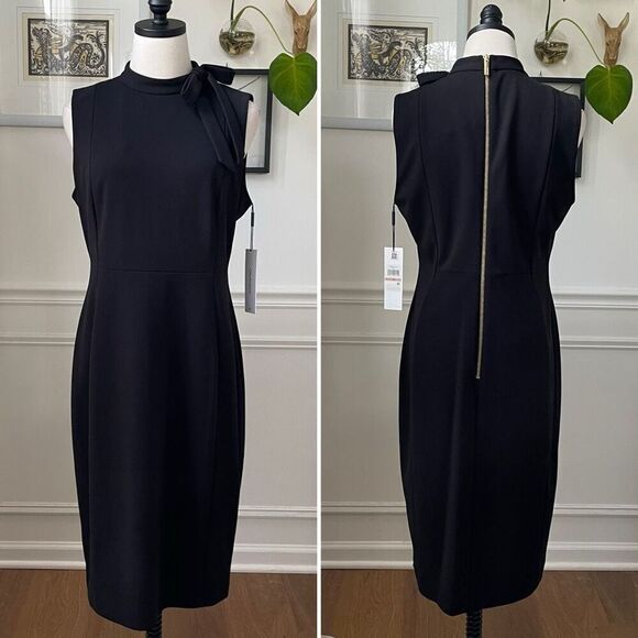 NWT Calvin Klein Sleeveless Scuba Crepe Dress Black 8 - Picture 2 of 10